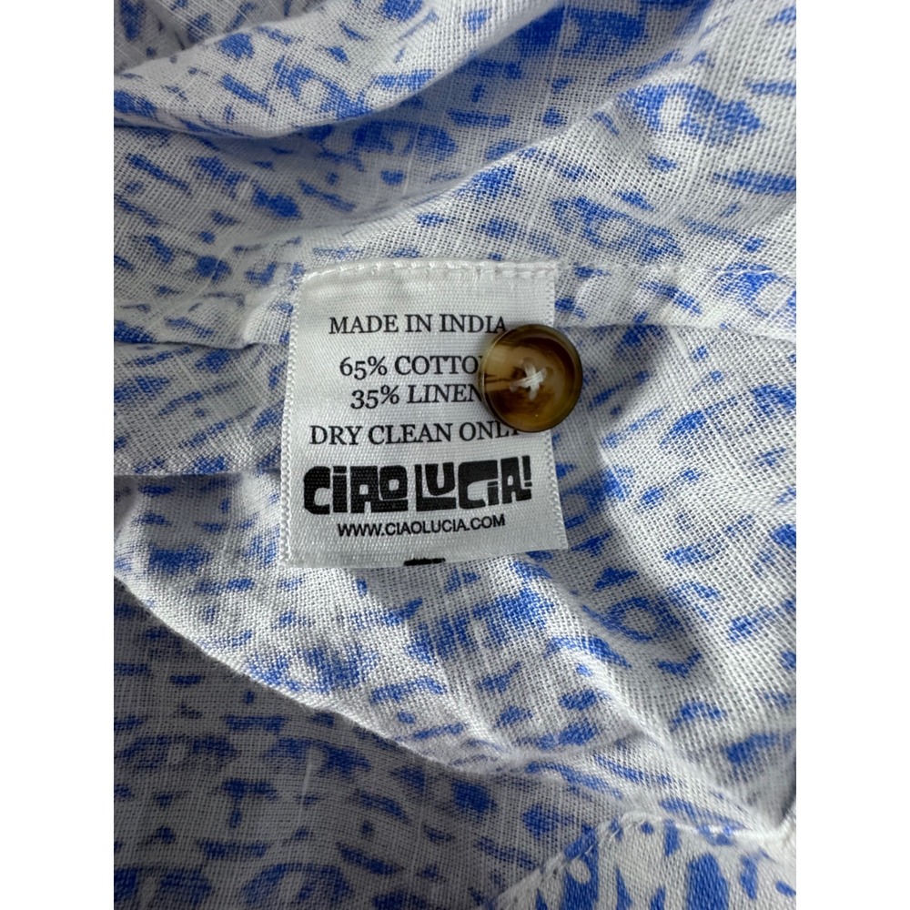 Ciao Lucia Azure Blue White Cotton Button Front Cross Back Midi Dress Small - Picture 15 of 15